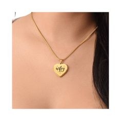 Surprise your loved one by giving them this sweet Engraved Heart Necklace! It's a classic and heartfelt jewelry piece that is sure be treasured.If the custom engraving option is available, you can choose to personalize onto the back of the pendant your loved one's name, a special date, or anything else you want to remember and keep you close to their heart. Each personalized piece offers exceptional craftsmanship that is fit to be an instant classic in your family.The Engraved Heart Necklace is attached to an adjustable snake chain, and made from high quality stainless steel, and is also available in an 18K yellow gold finish option. Product Specifications: Pendant size 0.9" x 0.94" (2.3cm x 2.4cm) 18"-22" Adjustable snake chain Lobster clasp attachment Polished stainless steel or 18K yell