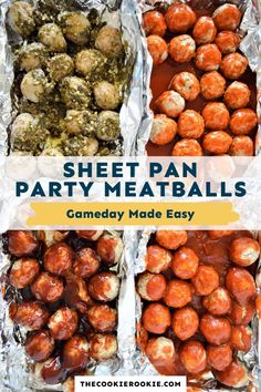 sheet pan party meatballs with text overlay