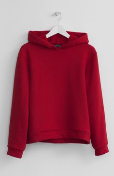 Red Hooded Sweatshirt - Somemoment - Womens Clothing Cheap Oversized Red Hoodie, Red Hooded Cotton Sweatshirt, Red Hoodie Sweatshirt For Fall, Red Cotton Hooded Sweatshirt, Red Drawstring Hood Sweatshirt For Winter, Red Winter Sweatshirt With Drawstring Hood, Red Cotton Hoodie, Red Drawstring Hood Sweatshirt For Fall, Red Fleece Sporty Sweater