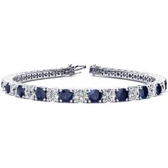 This classic gemstone bracelet features shimmering white diamonds in I-J color, I1-I2 clarity and sapphire gemstones. The 6 inch bracelet contains 39 gemstones and diamonds at 9.32 carats. The 6.5 inch bracelet contains 43 gemstones and diamonds at 10.28 carats. The 7 inch bracelet contains 46 gemstones and diamonds at 11.04 carats. The 7.5 inch bracelet contains 49 gemstones and diamonds at 11.72 carats. The 8 inch bracelet contains 53 gemstones and diamonds at 12.68 carats. The 8.5 inch bracel Black Diamond Bracelets, Black Diamond Bracelet, Mens Diamond Bracelet, Diamond Tennis Bracelet, Blue Sapphire Diamond, White Gold Bracelet, Sapphire Bracelet, Jewelry Model, Blue Gems