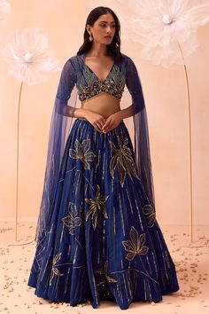 Buy Blue Net Embroidery Cutdana Plunge V Neck Zari Lehenga Set For Women by PARUL GANDHI Online at Aza Fashions in US Lehenga Designs Wedding Guest, Lehenga Designs Blue Colour, Lehenga For Teenagers, Lengha Inspiration, Ladies Lehenga, Sangeeth Dress Designs, Lehnga Designs Indian Weddings Simple, Blouse Design Lehenga, Sangeet Outfit Bridal