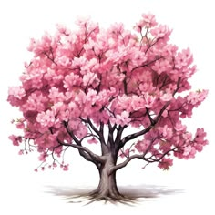 a painting of a tree with pink flowers