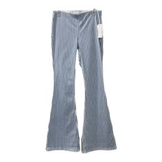 New Condition Blue Striped Pants For Spring, Blue Vertical Stripes Pants For Spring, Blue Wide Leg Pants With Vertical Stripes, High Rise Bottoms With Vertical Stripes For Spring, Spring High-rise Bottoms With Vertical Stripes, Spring High Rise Bottoms With Vertical Stripes, Striped Stretch Straight Leg Pants, Fitted Striped Pants For Spring, Stretch Striped Straight Leg Pants