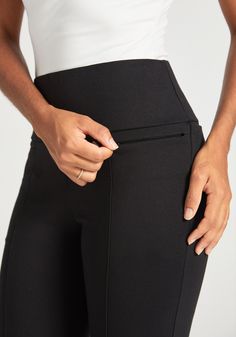 Power through anything in the Power Down Pant. This is a customer favorite, with 4-way stretch ponte and a 4 inch waistband to lengthen and smooth. It features 2 zip-secure front pockets, and 2 back drop-in waist seam pockets. The clean high waist and front-seam detailing add to the sleek nothing-can-stop-you-now look. A high-rise pant with slim fit around hips and leg. Features a 4" encased elastic waistband, 2 zip-secure front pockets, and 2 back drop-in waist seam pockets. Front rise: 11" (si Fashion Bottoms, Ponte Fabric, High Rise Pants, Medium Long, Powerful Women, S Models, Fashion Pants, Dress Collection, A 4