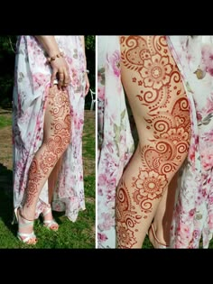 the legs and thighs of a woman with henna tattoos