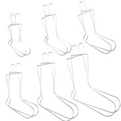 six pairs of socks that are drawn in one point and the other line, all with different