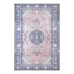 Pink and Blue Medallion Scarlett Area Rug by World Market Pink And Blue Rug, Momeni Rugs, Dorm Inspo, College Room, Medallion Rug, Pink Area Rug, Polyester Rugs, Accent Rug, Traditional Area Rugs