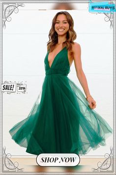 Women's New Summer Sexy Mesh Skirt V-neck Elegant Dress Fitted Green V-neck Party Dress, Fitted Green V-neck Dress For Parties, Green V-neck Backless Dress For Evening, Green Fitted V-neck Backless Dress, Green Sleeveless V-neck Party Dress, Green V-neck Backless Summer Dress, Green V-neck Dress For Night Out, Backless Green Cocktail Maxi Dress, Green V-neck Backless Dress For Night Out