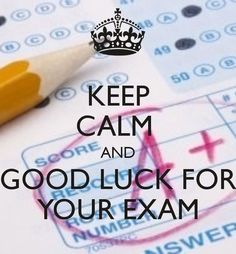 a pencil sitting on top of a piece of paper with the words keep calm and good luck for your exam