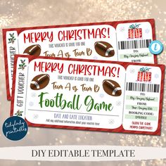 two football ticket templates with christmas decorations