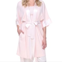 Curl Up In This Cozy Robe With Ribbed Detailing Satin Shawl Collar & 3/4 Sleeves Adds An Elegant Touch Convenient Side Pockets With Attached Self-Tie Belt 38'' Long From Shoulders; Measured From Size Xs/S Buttery Soft Stretch Cotton & Modal Blend With Satin Trim Color Is Blush Robin Mcgraw, Matching Loungewear Set, Satin Nightwear, Cute Pjs, Wardrobe Capsule, Soft Dress, Satin Pants, Style Goals, Unique Boutique