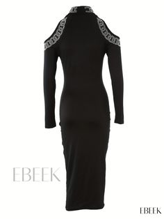 Ebeek - Chic High Neck Cold Shoulder Dress: Sophisticated Long Sleeve Bodycon Party Attire for Women Elegant Bodycon Midi Dress For Winter, Elegant Midi Dress For Winter Night Out, Elegant Winter Midi Dress For Night Out, Elegant Winter Bodycon Dress For Party, Elegant Winter Formal Bodycon Dress, Elegant Stretch Bodycon Evening Dress, Elegant Stretch Bodycon Dress For Evening, Elegant Sheath Bodycon Winter Dress, Elegant Winter Sheath Bodycon Dress