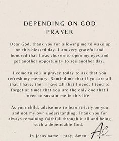 a poem written in black and white with the words defending on god's prayer