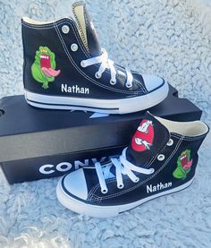 Choose your shoe size and color during check out. The shoes will come to you just as shown but with  your little one's name on the sides. Skateboarding Canvas Shoes With Rubber Toe Cap, Custom Sneakers With White Sole And Rubber Toe Cap, Ghostbusters Shoes, Ghost Busters, Sneakers Athletic, Ghostbusters, Custom Shoes, Slime, Athletic Shoes