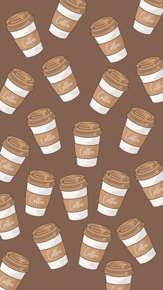 coffee cups with the words coffee on them are shown in brown and white, as well as