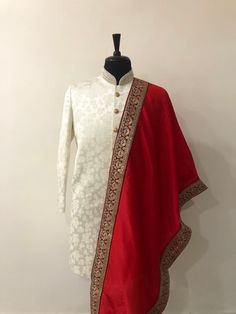 Sizes 30,32,34,36,38,40,42,44,46,48,50,52,54 BORDER DESIGN FOR THE SHAWL MAY VARY ACCORDING TO AVAILABILITY Wedding Outfits For Men Indian, Men Wedding Dresses Indian, Indian Wedding Outfits For Men, Men Wedding Dresses, Wedding Outfits For Men, Wedding Outfits Indian, Indian Sherwani, Embroidered Sherwani, Mens Wear Wedding