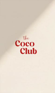 the coco club logo is shown in red on a white background with a shadow over it