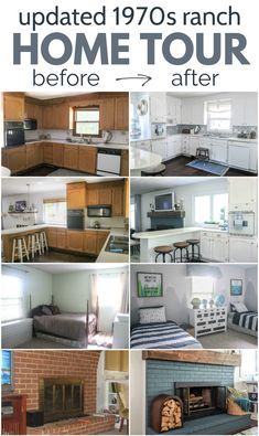 a series of photos showing different rooms and appliances