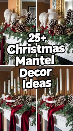 christmas mantel decor ideas with pine cones and candles