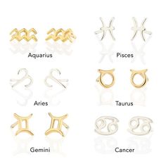 Zodiac Symbol Stud Earrings. Available in all 12 Zodiac Signs.- Studs measure approximately 10mm wide- 18K gold vermeil or sterling silver- Packaged in our signature glass bottle Silver Zodiac Sign Earrings As Gift, Silver Zodiac Sign Earrings For Gift, Silver Earrings With Zodiac Sign For Gift, Zodiac Clothes, Instagram Projects, My Zodiac Sign, Word Find, 12 Zodiac Signs, Taurus And Gemini