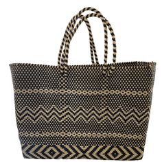 Oaxaca 100% Recycle Tote - SOLOLI Recyclable Tote Beach Bag For Vacation, Eco-friendly Rectangular Beach Bag With Braided Handles, Eco-friendly Beach Bag With Braided Handles, Eco-friendly Handwoven Shoulder Bag, Eco-friendly Handwoven Bag For Everyday Use, Eco-friendly Recyclable Shoulder Bag For Beach, Recyclable Shopping Bags Made Of Recycled Materials, Black Basket Bag With Large Capacity, Eco-friendly Handwoven Bags With Double Handle