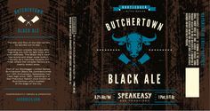 the back cover for butchertown's black ale, with an image of a bull on it