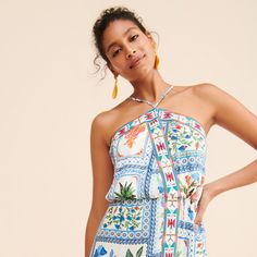 Tropical Tiles Embroidered Dress | Nuuly Rent Casual Summer Dresses With Bold Print, Vibrant Multicolor Print Summer Dress, Summer Sundress With Multicolor Print, Multicolor Print Sundress For Summer, Bold Print Summer Vacation Dresses, Summer Dresses With Bold Print For Vacation, Bold Print Summer Dress For Vacation, Summer Sleeveless Dress With Bold Print, Vibrant Print Halter Neck Dress For Spring