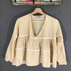 This Item Is Brand New Without Tag I'm Doing My Own Clothing Handmade (I Only Made 1-3 On Each Style Each Color) With Really Cute Style Puffy Sleeve Ruffled Tan Color With Only One Size Mannequin High 5'7" Bust 32.3" Waist 24" Hip 33.8" On This Top -Armpit To Armpit 21" Length 21.5" (Fit Size S/M) Casual Embroidered Top With Lace Trim For Spring, Summer Embroidered Long Sleeve Top With Lace Trim, Chic Beige Tops With Floral Embroidery, Chic Beige Top With Floral Embroidery, Summer Long Sleeve Embroidered Top With Lace Trim, Chic Spring Tops With Embroidered Hem, Spring Embroidered Long Sleeve Top In Cream, Cream Long Sleeve Embroidered Top For Spring, Spring Cream Embroidered Long Sleeve Top