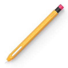 a yellow and pink pen on a white background