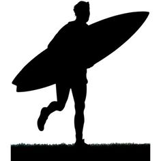 a silhouette of a man holding a surfboard