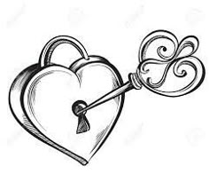 a drawing of a heart and key with swirly keys attached to the lock, on a white background