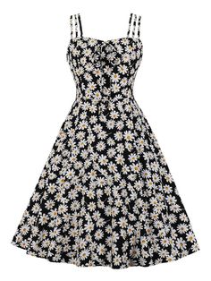 Hepburn Style, Daisy Dress, Vintage 1950s Dresses, Floral Fit, Vestidos Vintage, 1950s Dress, Vintage Dress, Spaghetti Strap Dresses, Womens Fashion Casual