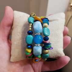 Brand New.. Turquoise Beaded Wrap Around Bracelet. Gorgeous Blue Wrap Bracelet With Colorful Beads, Bohemian Blue Stretch Bracelet With Colorful Beads, Blue Bohemian Stretch Bracelet With Colorful Beads, Bohemian Blue Wrap Bracelet With Colorful Beads, Blue Bohemian Wrap Bracelet With Colorful Beads, Turquoise Multi-strand Wrap Bracelet As Gift, Bohemian Stretch Bracelet With Faceted Beads For Beach, Bohemian Beach Stretch Bracelet With Faceted Beads, Bohemian Blue Stretch Bracelet With Large Beads