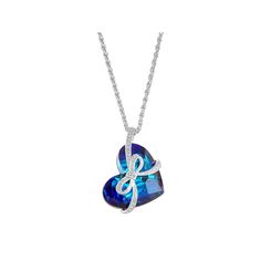 Add style to your look with this Sterling Silver Blue Crystal Heart Pendant Necklace. Click on this JEWELRY & WATCHES GUIDE to learn about fit, styles, materials and more! Add style to your look with this Sterling Silver Blue Crystal Heart Pendant Necklace. Click on this JEWELRY & WATCHES GUIDE to learn about fit, styles, materials and more! FEATURES Pendant size: 35 mm x 25.3 mm Chain length: 18 in. Chain type: rope Clasp: spring-ring Nickel safe Metal: bronze Plating: rhodium, fine silver Fini Blue Necklace For Anniversary On Valentine's Day, Elegant Blue Heart Necklace For Valentine's Day, Heart-shaped Blue Jewelry For Anniversary, Blue Heart-shaped Jewelry For Anniversary, Blue Heart Necklace For Gift, Blue Heart Beads Jewelry For Anniversary, Blue Heart-shaped Jewelry For Mother's Day, Blue Heart Pendant Necklace For Valentine's Day, Blue Heart Pendant Necklace For Anniversary