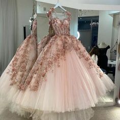 Pink Floral Print Dress For Banquet, Pink Ball Gown For Quinceanera Spring, Spring Pink Ball Gown For Quinceanera, Pink Ball Gown For Quinceanera Spring Season, Pink Ball Gown With Floral Applique, Pink Floral Applique Ball Gown For Prom, Pink Bridesmaid Dress With Floral Applique, Pink Floral Print Evening Dress For Wedding, Pink Floral Applique Bridesmaid Dress