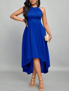 Royal Blue Elegant Collar Sleeveless Chiffon Plain A Line Embellished Non-Stretch  Women Clothing Royal Blue Bridesmaid Dresses Short Classy, Blue Bridesmaid Dresses Short, Royal Blue Bridesmaid Dresses, Holiday Dresses Women, Bridesmaids Groomsmen, Bridesmaids And Groomsmen, Blue Bridesmaid Dresses, Royal Blue Dresses, Women Wedding Guest Dresses