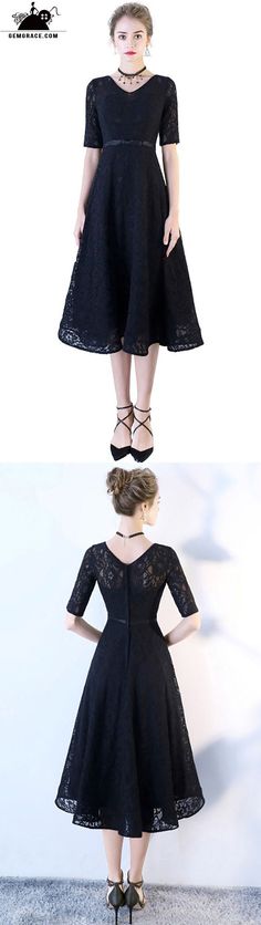 Only $84.9, Homecoming Dresses Black Full Lace Tea Length Party Dress with Sleeves #BLS86022 at GemGrace. View more special Special Occasion Dresses,Homecoming Dresses,Cheap Homecoming Dresses,Short Homecoming Dresses,Black Homecoming Dresses,Long Homecoming Dresses,Modest Homecoming Dresses now? #GemGrace To buy delicate gowns at affordable prices. Over 399 new styles added, shop now to get $5 off! All free shipping! Fit And Flare Midi Lace Party Dress, Party Lace A-line Dress With Fitted Bodice, Party A-line Lace Dress With Fitted Bodice, A-line Lace Dress With Fitted Bodice For Party, Party Lace Dress With Fitted Bodice In A-line Shape, Formal A-line Fitted Lace Dress, Fitted Dress With Back Zipper For Banquet, Knee-length Lace Dress With Fitted Bodice, Fitted A-line Lace Dress For Evening