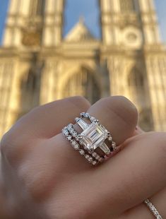 This is the perfect example of class and elegance in a three stone engagement ring. A 9x7mm Charles & Colvard Forever One colorless emerald cut moissanite center stone flows seamlessly with the side moissanite stones in a platinum band. Please allow 1-2 weeks if resizing is required. Emerald Cut Engagement Ring Set, Emerald Cut Wedding Band, Regal Wedding, Emerald Cut Moissanite Engagement Ring, Classic Engagement Ring Solitaire, Emerald Cut Engagement Ring, Simple Engagement, Minimalist Engagement Ring, Class And Elegance