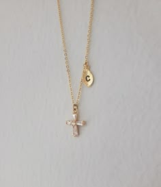 Crystal Cross Necklace, Dainty Cross Necklaces For Mother's Day, Dainty Cross Necklace For Mother's Day, Gold Personalized Cross Charm Necklaces, Spiritual Cross Charm Necklace With Adjustable Chain, Dainty Charm Necklace With Cross Pendant And Adjustable Chain, Dainty Charm Necklace With Clavicle Chain And Cross Pendant, Dainty Cross Pendant Charm Necklace With Clavicle Chain, Cross Charm Necklaces For Gifts