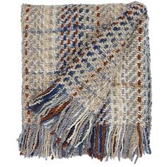 a multicolored blanket with fringes on it