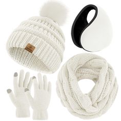 PRICES MAY VARY. Package includes: you will get 1 knitted scarf, 1 knitted beanie pompom hat, 1 pair of touch-screen gloves, and 1 earmuff, various colors are available for you, you can choose your desired color to buy Thoughtful design: the thumb and index finger tips of gloves have the touch screen design, easy for you to use the touch screen device without removing the gloves, convenient and practical Premium material: our beanie hat, scarf and gloves are made of high-quality acrylic fabric, Winter Fashion Men, Touch Screen Design, Soft Gloves, Winter Beanie Hat, Winter Knitwear, White Beanies, Snow Trip, Pink Beanies, Winter Knit Hats