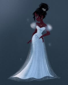 a drawing of a woman in a white dress with sparkles on her head and shoulders