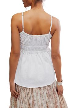 Made to wear everywhere, this timeless tank features a babydoll-inspired silhouette and soft cotton fabrication with a scoop-neckline and ruched bust detail.    Relaxed fit, hip-length style    100% Cotton    Machine Wash Cold Babydoll Tee, Mens Clothing Brands, Denim Sweater, Denim T Shirt, Shirt Accessories, Raw Edge, Denim Shop, Hip Length, Scoop Neckline