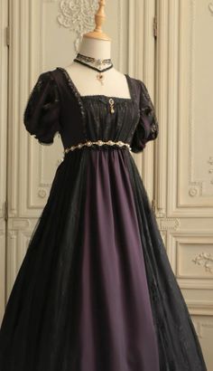 Regency Era Prom Dresses, Brigerton Outfit Inspired Gown, Black And Purple Prom Dress, Dark Purple Outfit, Regency Ball Gown, Bridgerton Outfits, Gothic Plus Size, Kingdom Dress, 1800s Dresses