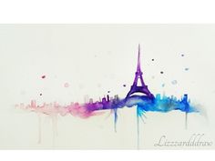 a painting of the eiffel tower in paris, france with watercolors