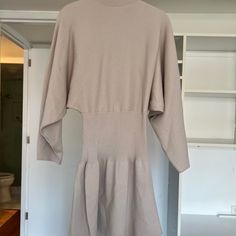 Zara Knit Dress Nwt, Never Worn. Size M Beige V-neck Stretch Sweater Dress, Beige Stretch Knit Midi Dress, Beige V-neck Sweater Dress With Stretch, Beige Stretch V-neck Sweater Dress, Chic Neutral Winter Dress, Chic Neutral Dresses For Winter, Fitted Neutral Sweater Dress For Winter, Beige Fitted High Neck Sweater Dress, Neutral Long Sleeve Winter Dress