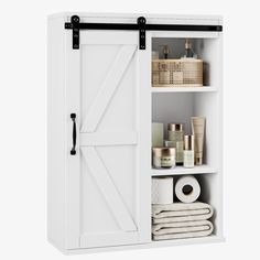 PRICES MAY VARY. [Space-saving Bathroom Cabinet]: The wall cabinet features 2 fixed shelves and 1 adjustable shelf to create flexible storage for your cosmetics, toiletries, towels, and toilet paper, while the sliding barn door design allows easy access and keeps the storage spaces tidy, organized and hidden from view [Modern Farmhouse Style] The vintage wood grain of the bathroom cabinet beautifully combines with the rustic metal elements, creating a charming and inviting atmosphere in your hom Farmhouse Medicine Cabinet, Farmhouse Medicine Cabinets, Rustic Medicine Cabinets, Wood Wall Storage, Wall Storage Cabinets, Rustic Wood Wall, Wooden Storage Cabinet, Hanging Cabinet, Rustic Wood Walls