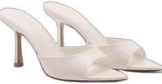 Sleek Summer Mules With 4-inch Heel, Chic 4-inch Kitten Heels In Synthetic Material, Chic Kitten Heels With Sculpted Heel For Cocktail, Chic Summer Kitten Heels For Cocktail, Summer Almond Toe Heels With 4-inch Heel, Chic High Heel Mules, Sleek High Heel Sandals For Spring, Sleek Sandals With 4-inch Heel For Spring, Chic Almond Toe Mules With Wrapped Heel