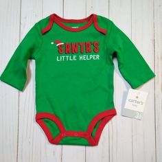 Brand: Carter's Baby Boy "Santa's Little Helper" Bodysuit Christmas Green Red Size 3 Months Condition Is "New With Tags". Red Cotton Holiday Onesie, Cute Christmas Holiday Onesie, Christmas Long Sleeve Onesie For Playtime, Christmas Long Sleeve Playtime Onesie, Playful Christmas Onesie For The Holidays, Christmas Long-sleeve Playtime Onesie, Christmas Playtime Long Sleeve Onesie, Playful Christmas Onesie For Holiday, Playful Christmas Onesie