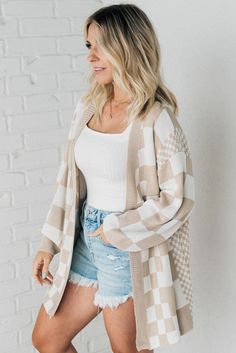 Checked Out Cardigan – RubyClaire Boutique Cowl Sweater, Oversized Knit Cardigan, Henley Sweater, Fitted Cardigan, Drape Cardigan, Ribbed Turtleneck, Womens Style, Ribbed Knit Sweater, Oversized Cardigan